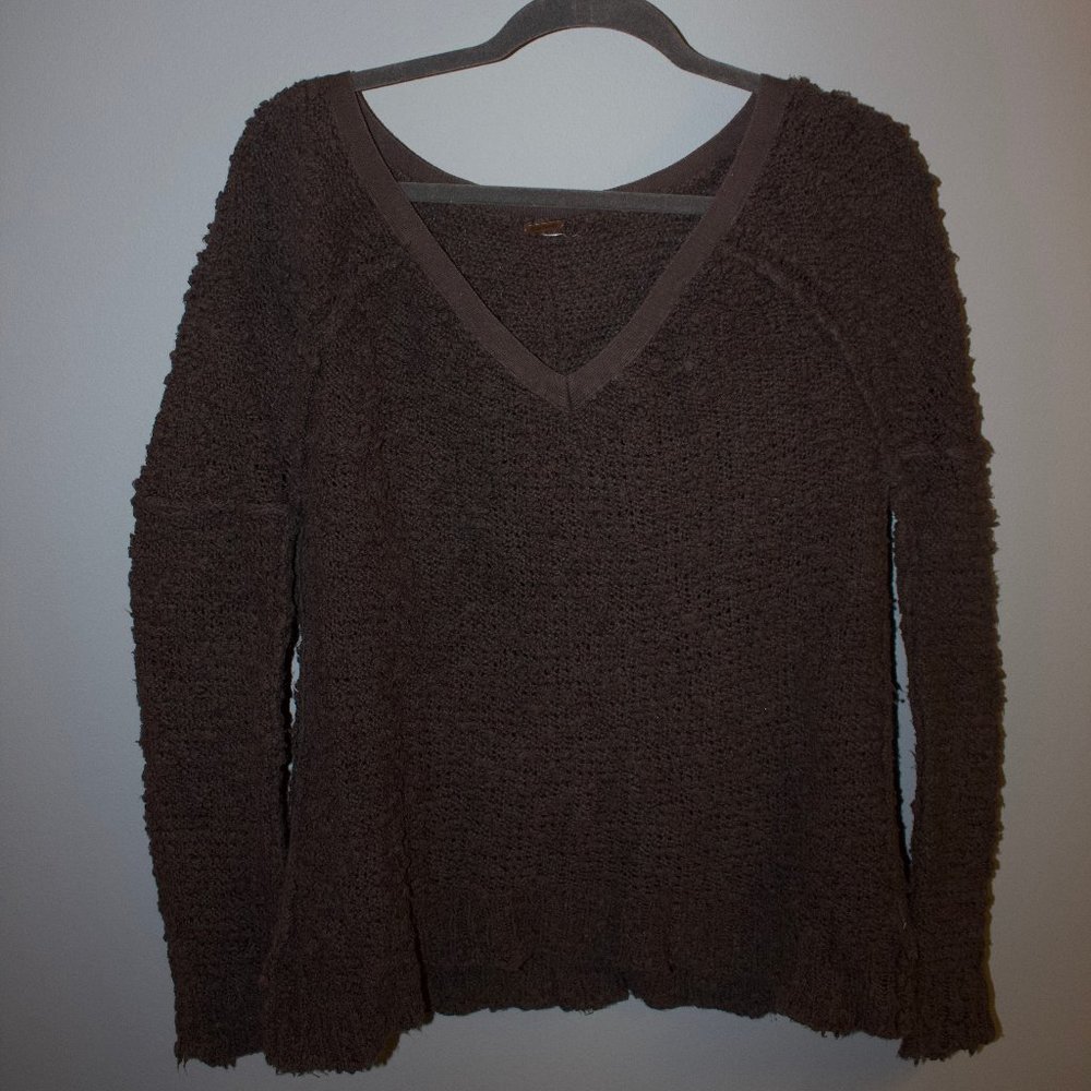 Free People Gray V-Neck Sweater
